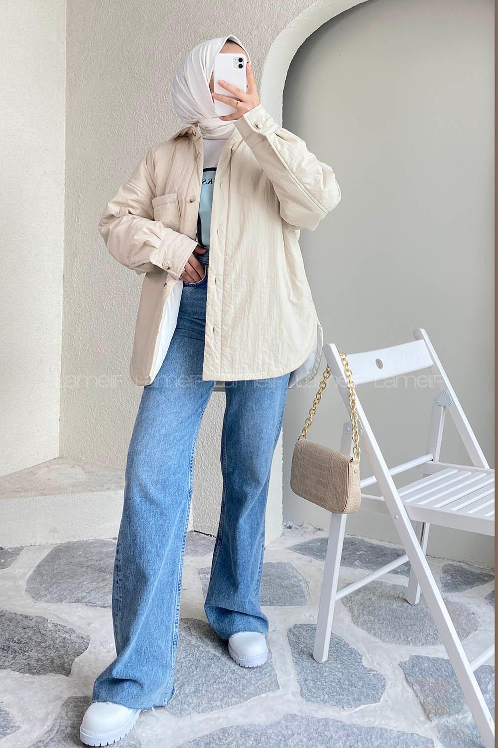 Modalamelif Tek Cepli Boydan Düğmeli Şişme Mont Taşrengi