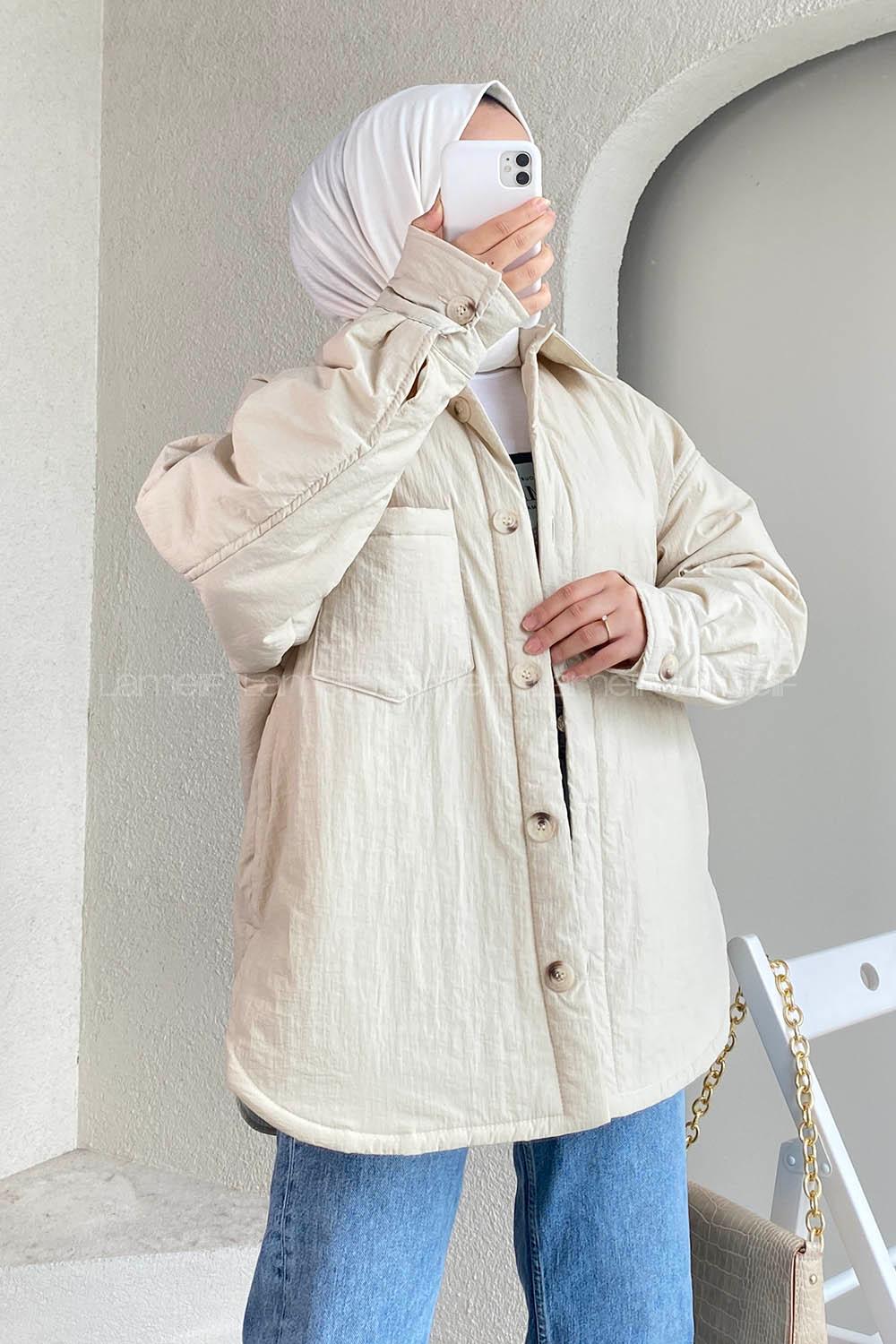 Modalamelif Tek Cepli Boydan Düğmeli Şişme Mont Taşrengi