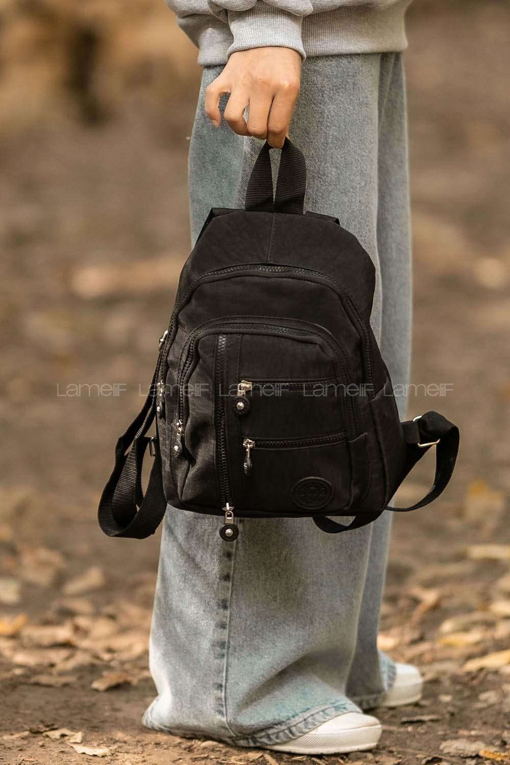 Modalamelif  Çok Bölmeli Krınkıl Kumaş Sırt Çantası Siyah