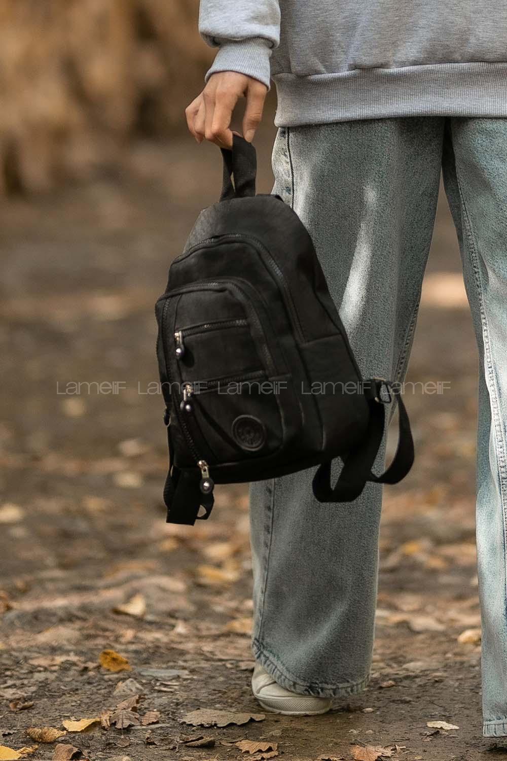 Modalamelif  Çok Bölmeli Krınkıl Kumaş Sırt Çantası Siyah