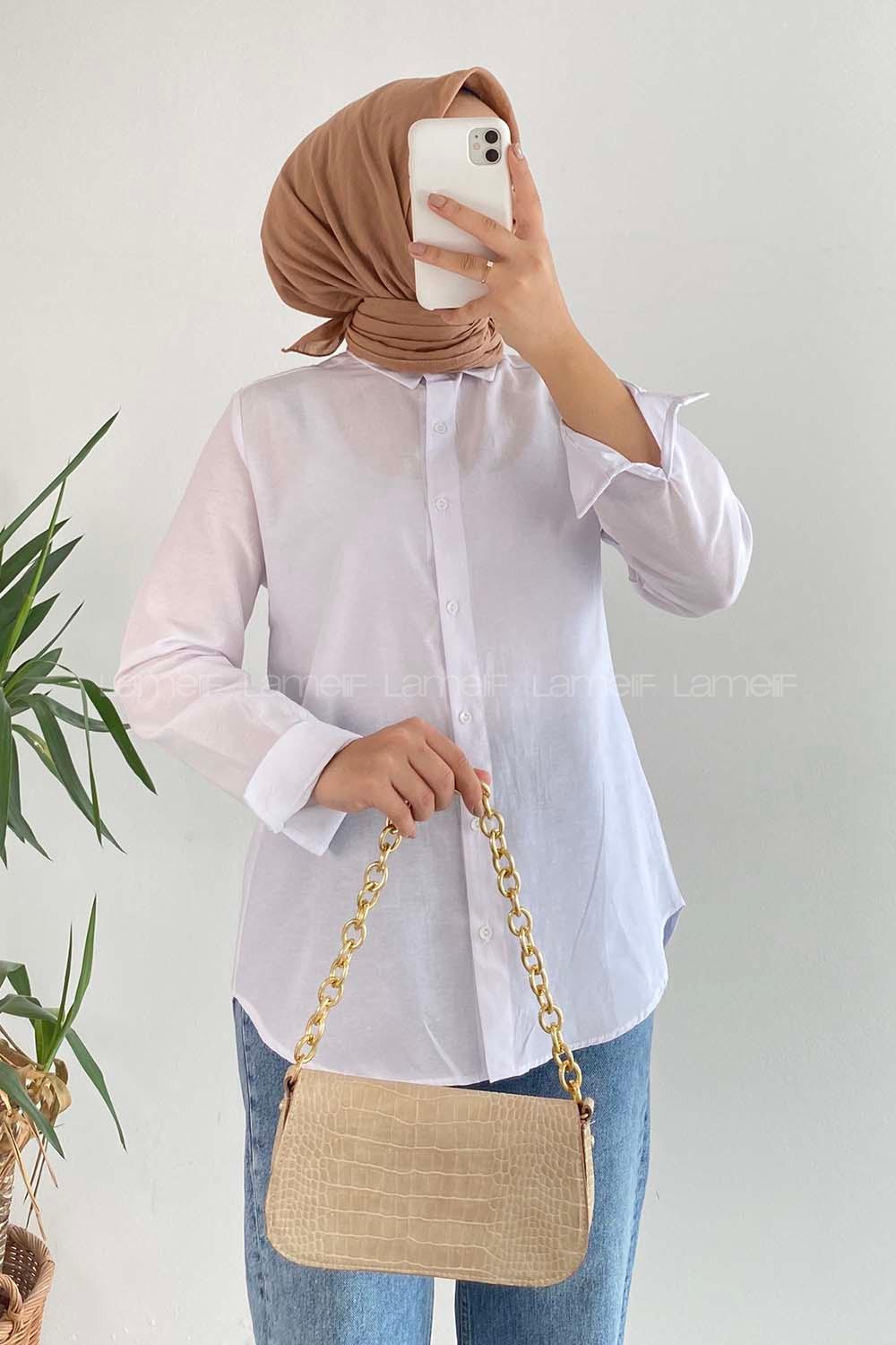 Modalamelif Önü Kısa Arkası Uzun Boydan Düğmeli Gömlek Beyaz