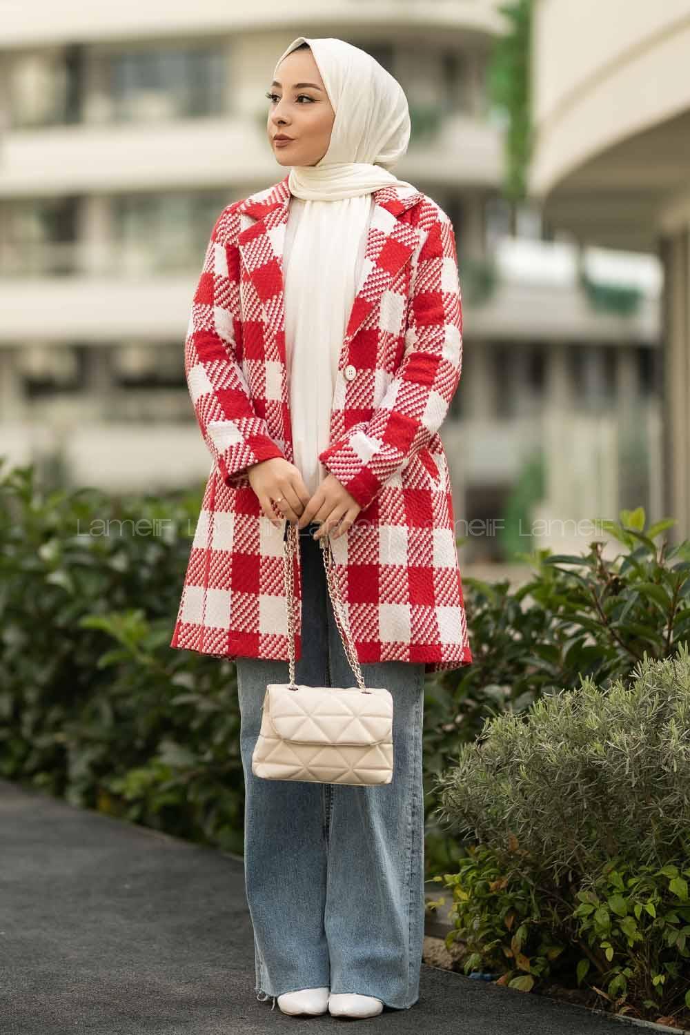 Modalamelif Alara Tek Düğme Detaylı Çift Cepli Kaban Kırmızı