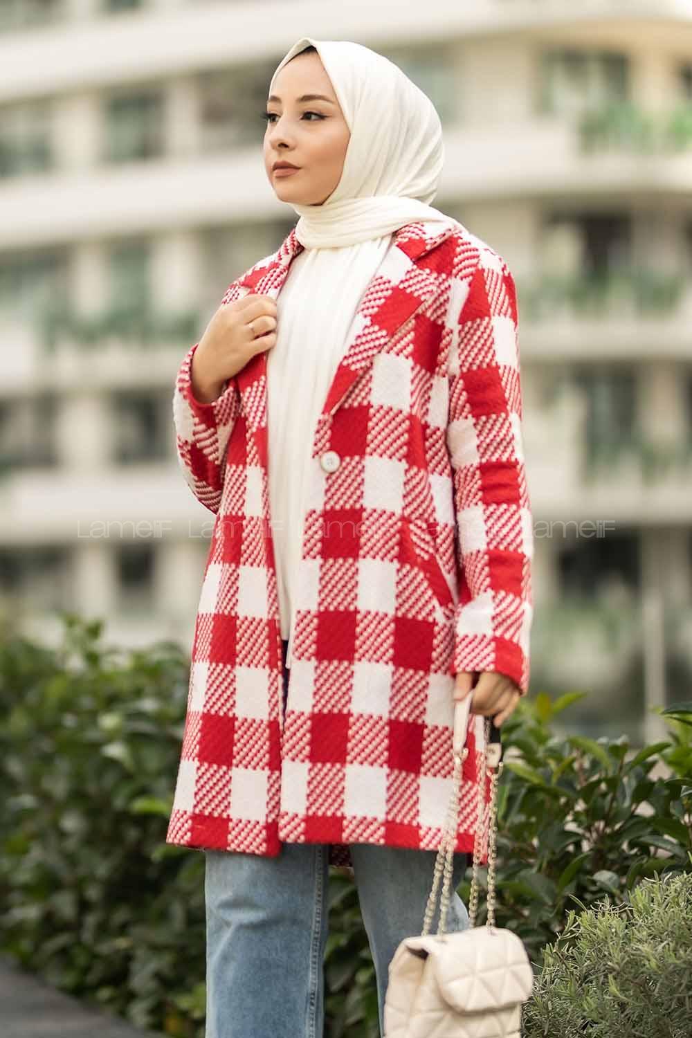 Modalamelif Alara Tek Düğme Detaylı Çift Cepli Kaban Kırmızı