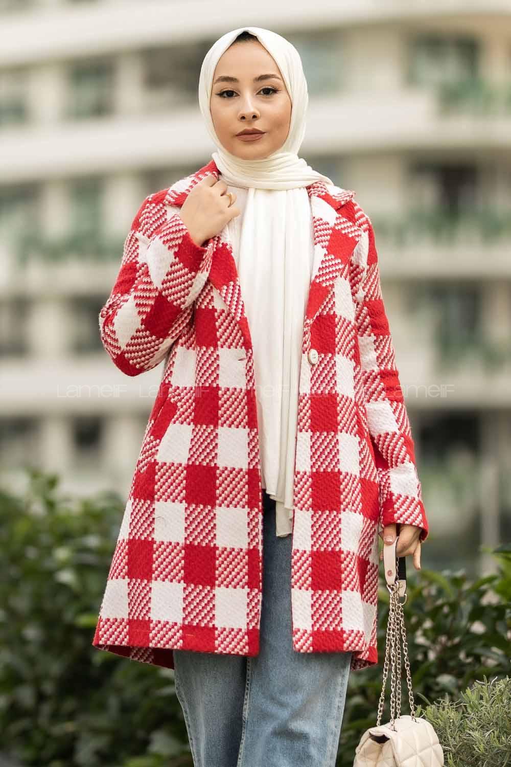 Modalamelif Alara Tek Düğme Detaylı Çift Cepli Kaban Kırmızı