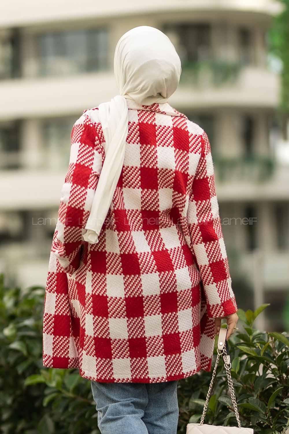 Modalamelif Alara Tek Düğme Detaylı Çift Cepli Kaban Kırmızı