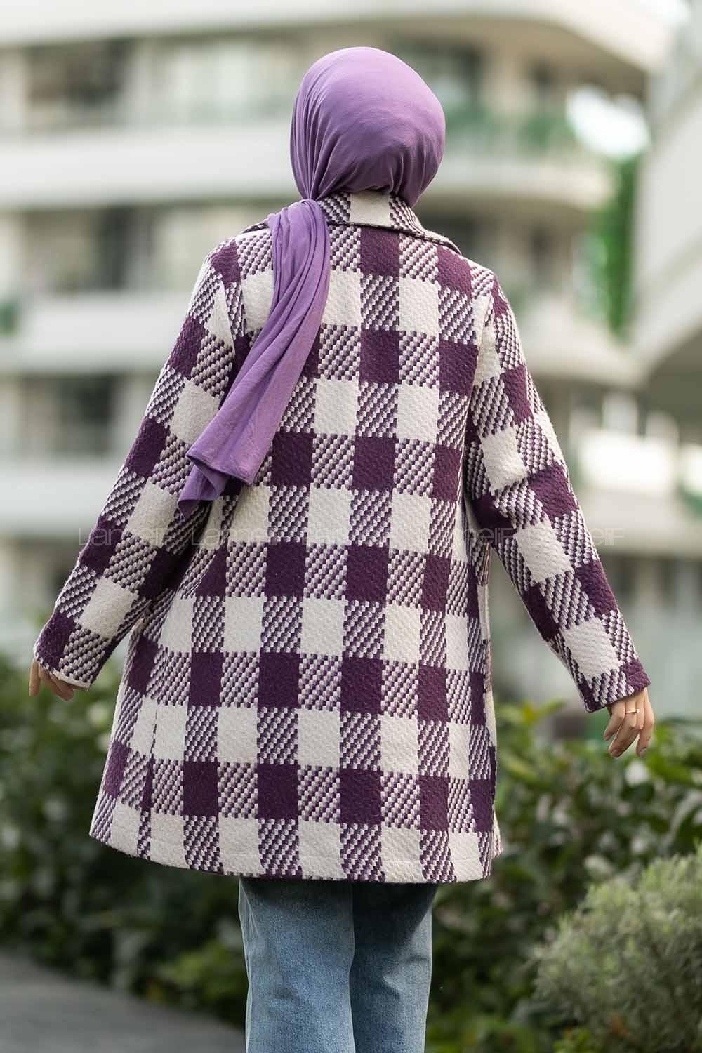 Modalamelif Alara Tek Düğme Detaylı Çift Cepli Kaban Mor