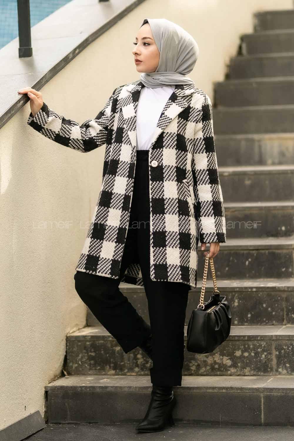 Modalamelif Alara Tek Düğme Detaylı Çift Cepli Kaban Siyah