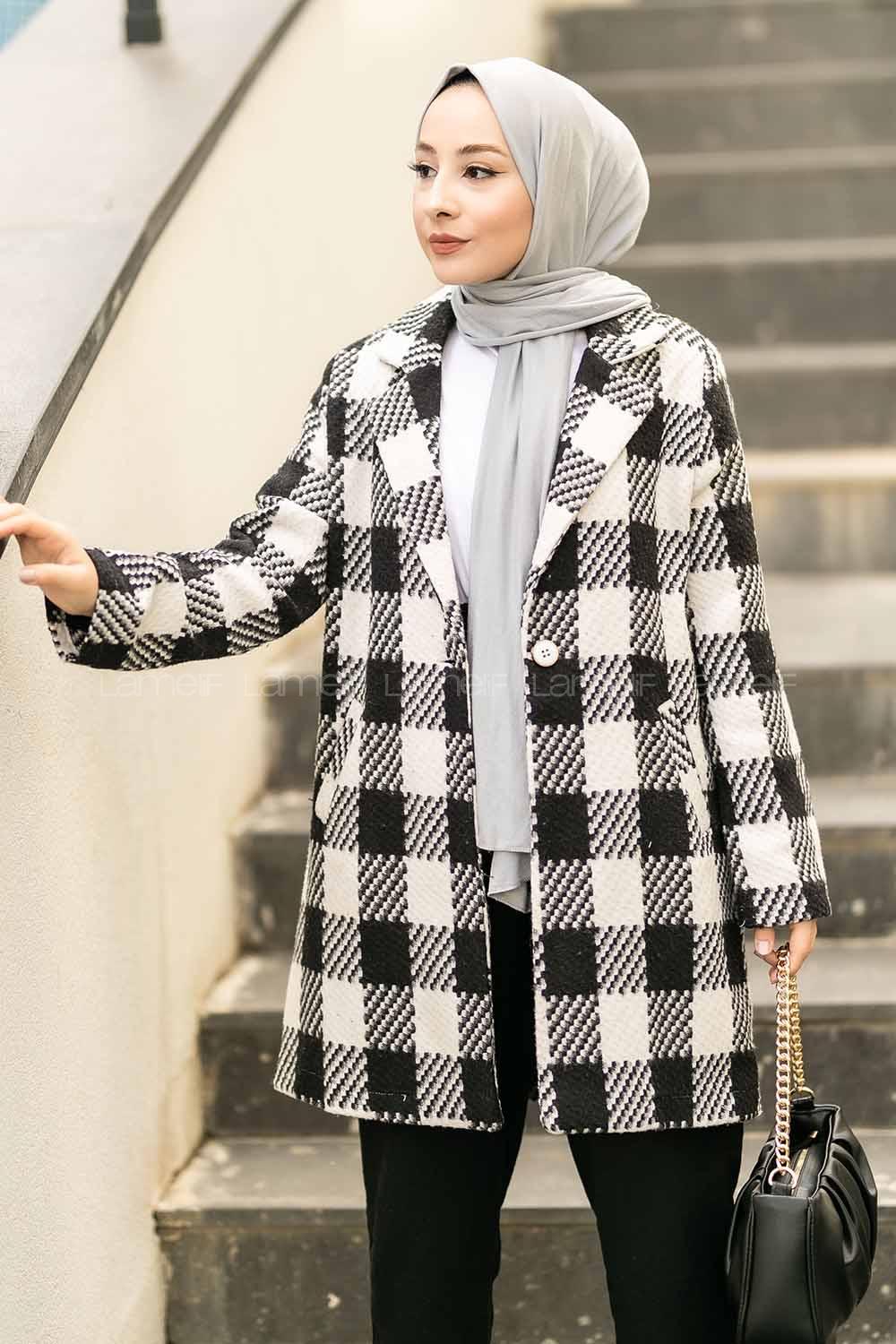 Modalamelif Alara Tek Düğme Detaylı Çift Cepli Kaban Siyah