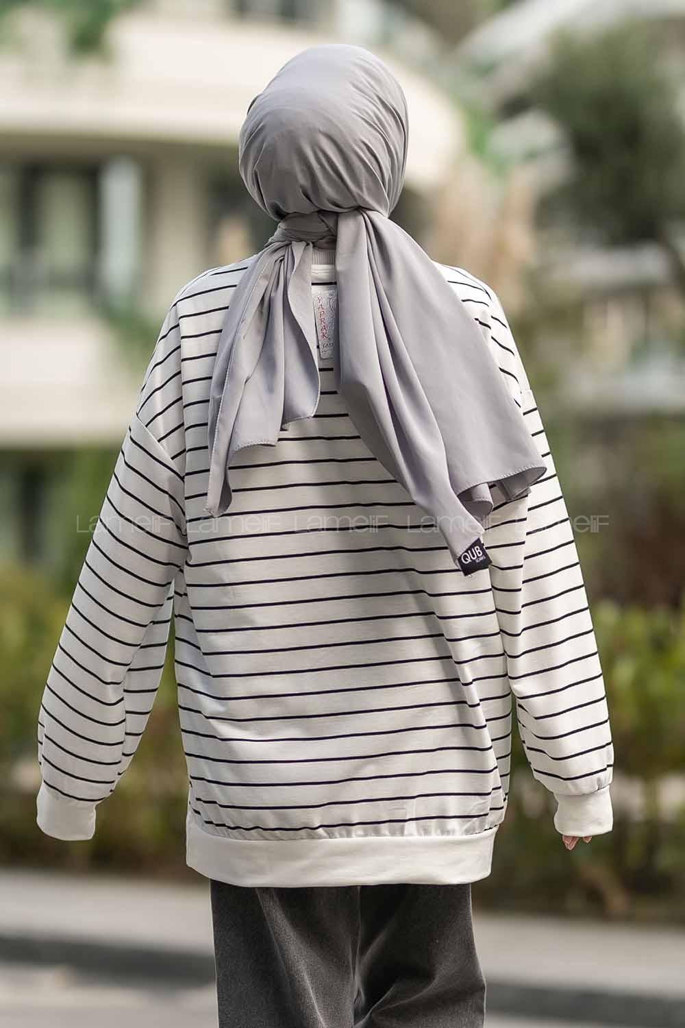 Modalamelif Colorado Yazı Baskılı Çizgi Desenli Sweat Beyaz-Siyah