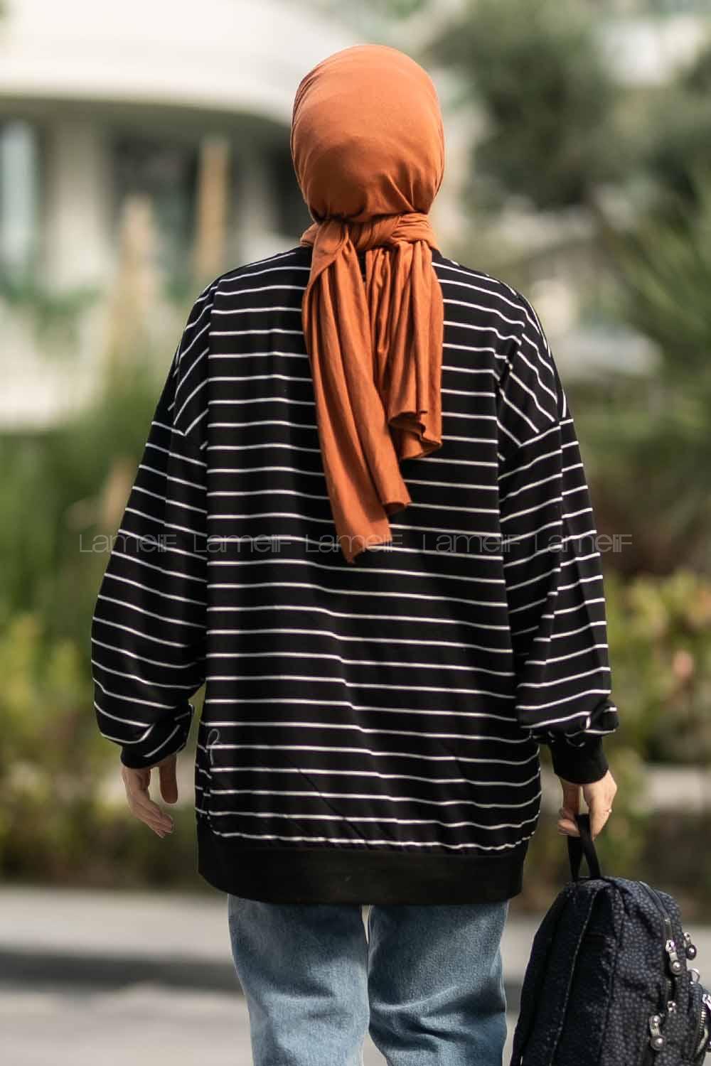 Modalamelif Colorado Yazı Baskılı Çizgi Desenli Sweat Siyah-Beyaz