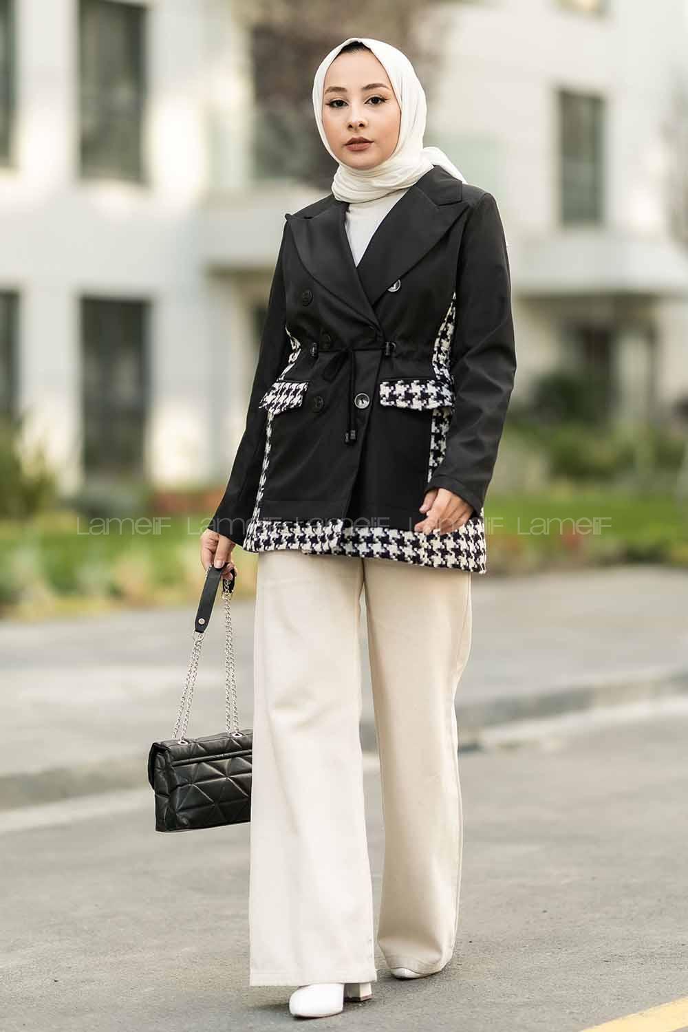 Modalamelif Düğme Detaylı Sırt Garnili Çift Cepli Trenç Siyah