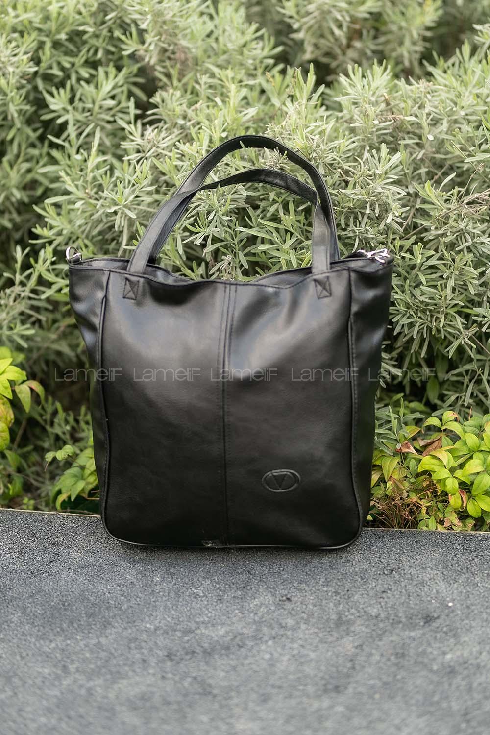 Lamelif Fermuar Detaylı Omuz Çantası Siyah