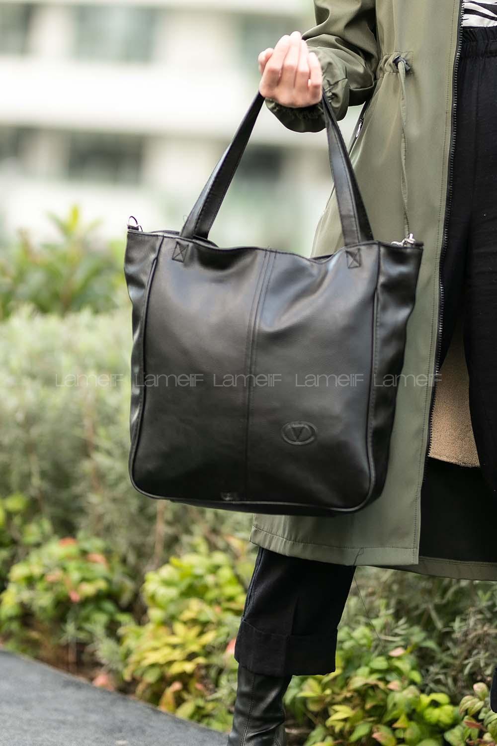 Lamelif Fermuar Detaylı Omuz Çantası Siyah