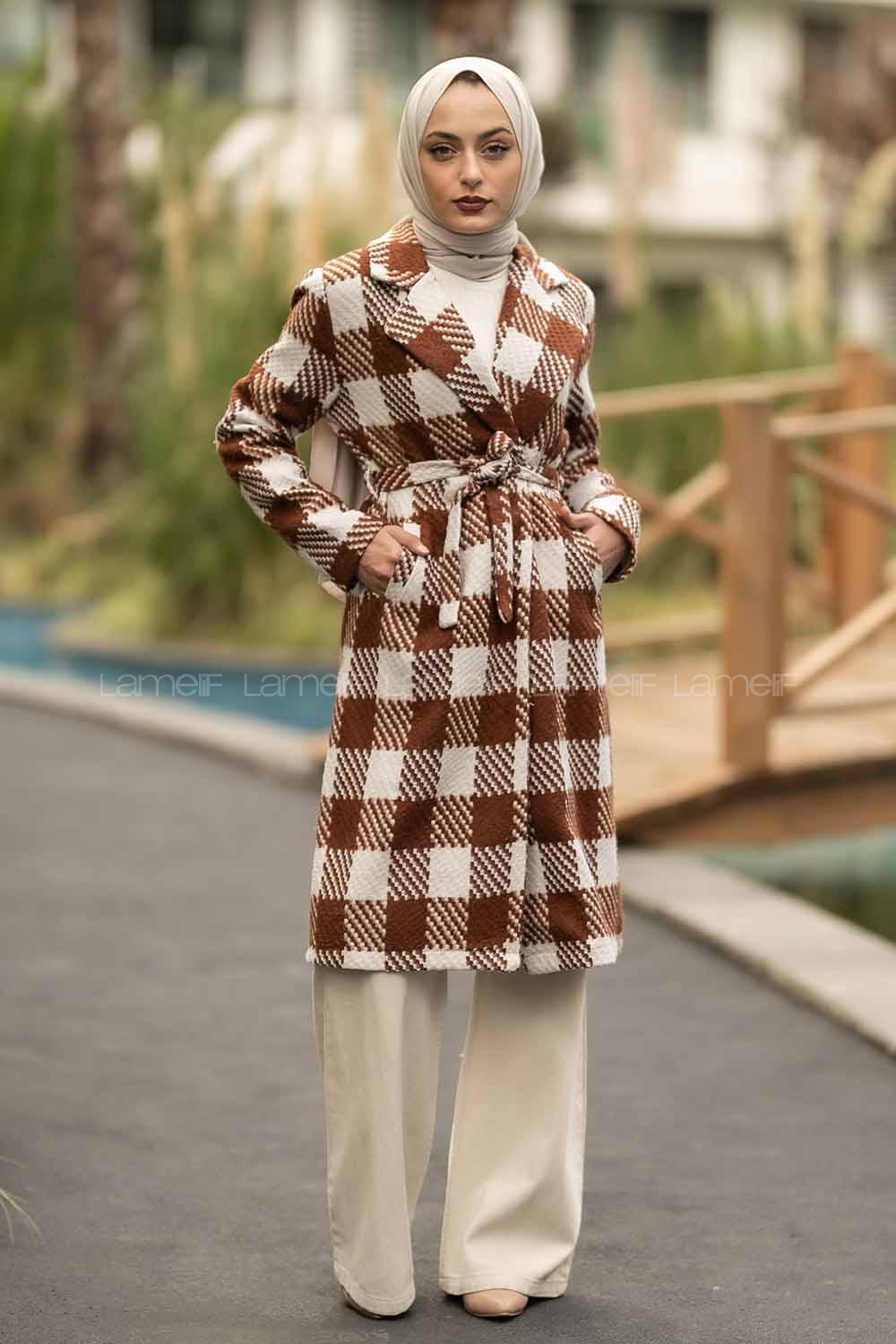 Modalamelif Kuşak Bağlama Detaylı Çift Cepli Kaban Taba