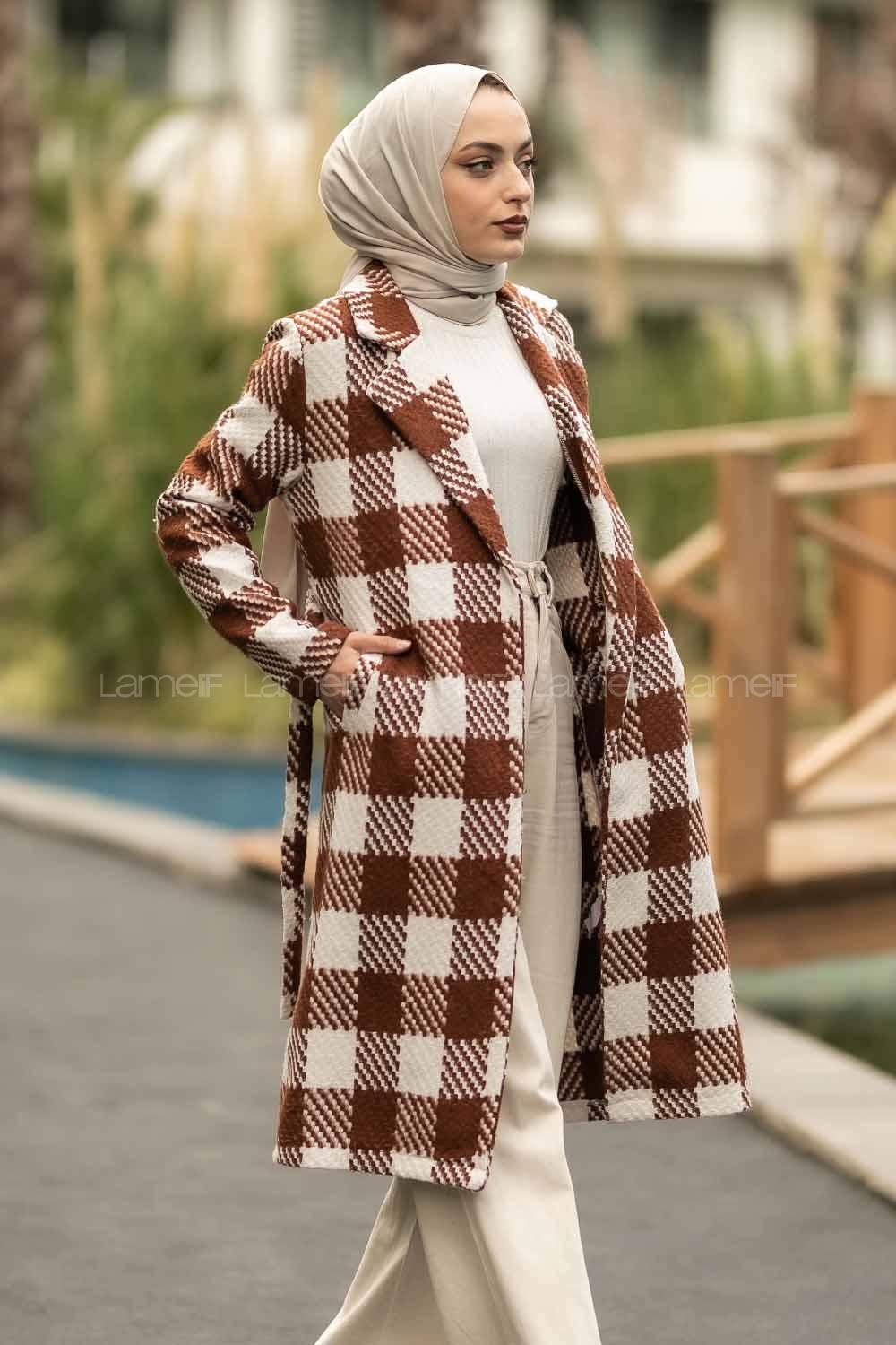 Modalamelif Kuşak Bağlama Detaylı Çift Cepli Kaban Taba