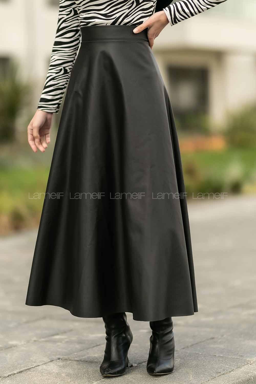 Modalamelif Yüksek Bel Çan Etek Siyah