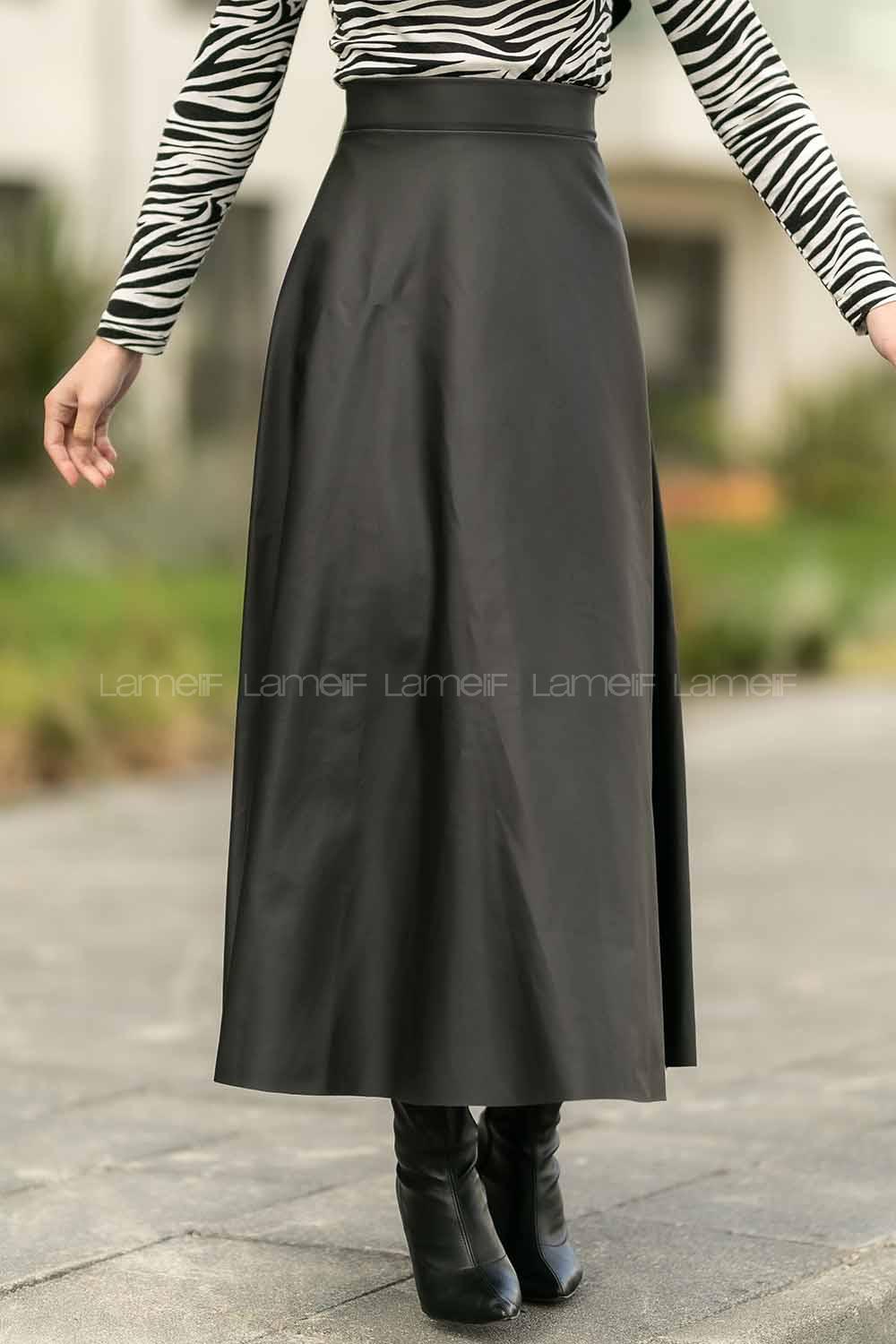 Modalamelif Yüksek Bel Çan Etek Siyah