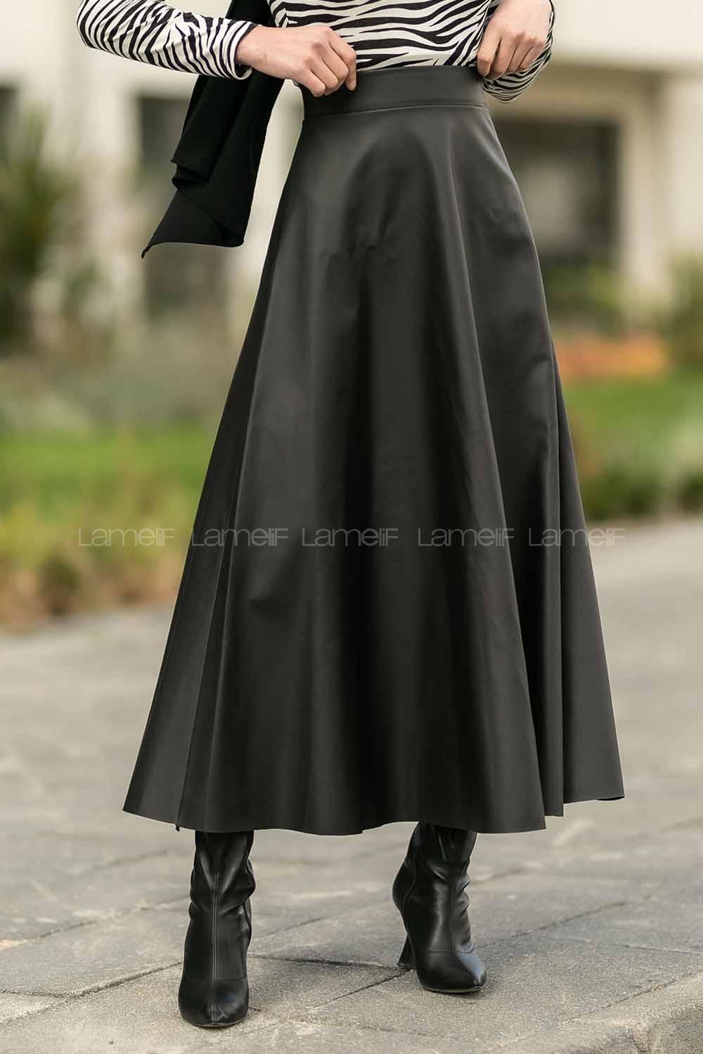 Modalamelif Yüksek Bel Çan Etek Siyah