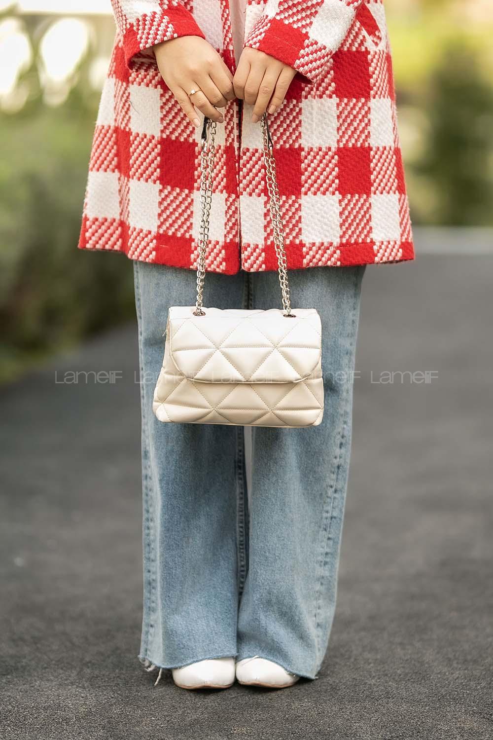 Modalamelif Zincir Askılı İki Bölmeli Çanta Krem