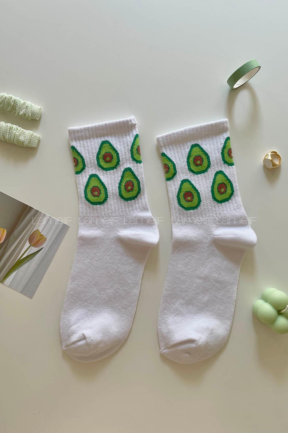 Lamelif Beyaz Çoklu Avakado Çorap