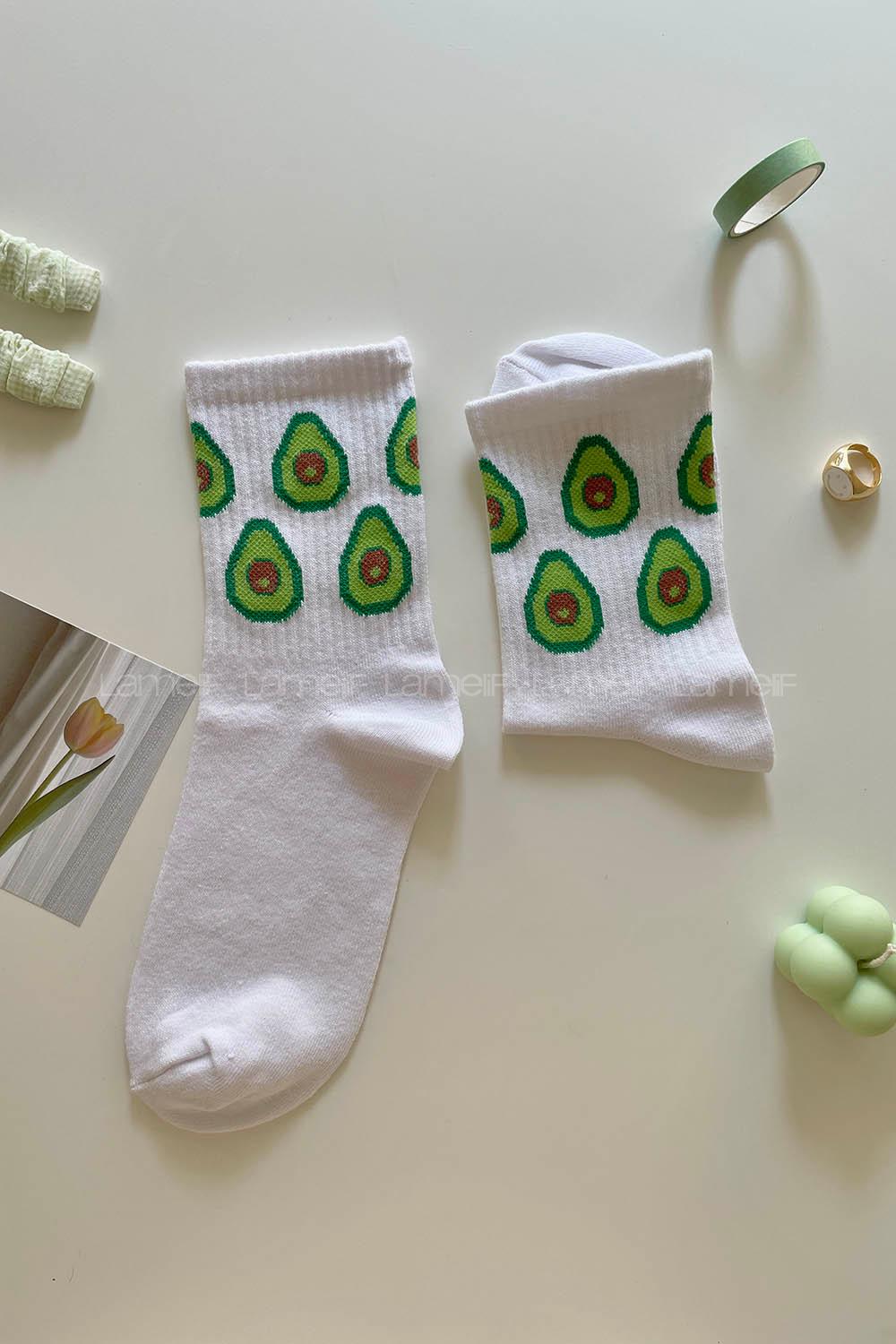 Lamelif Beyaz Çoklu Avakado Çorap