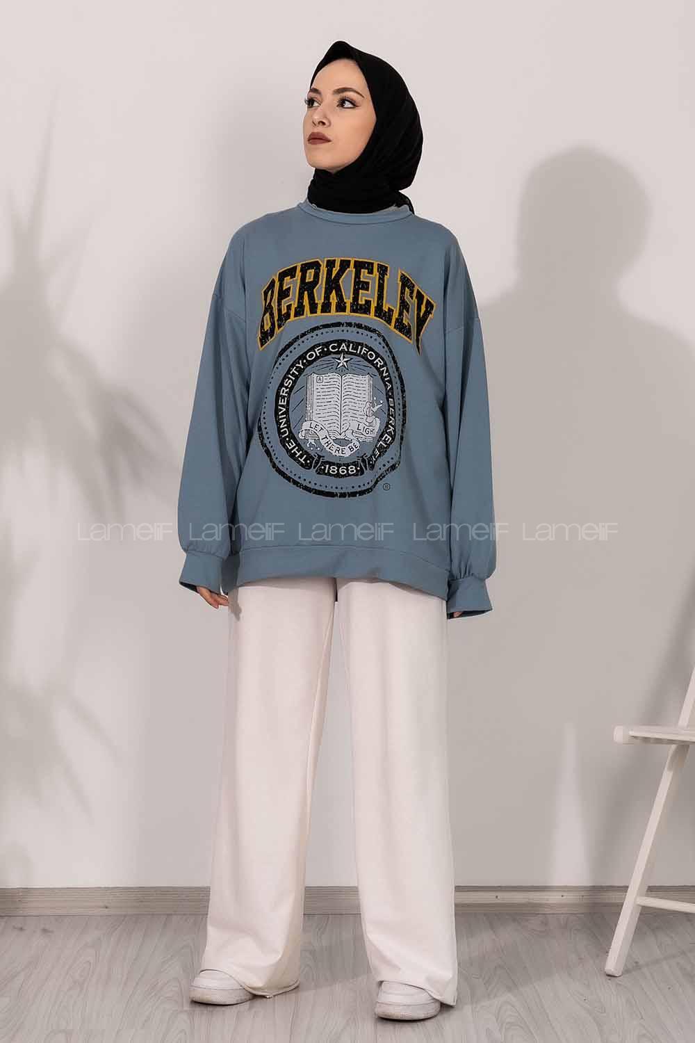 Modalamelif Bisiklet Yakalı Berkeley Yazı Baskılı Tunik Açık Mavi