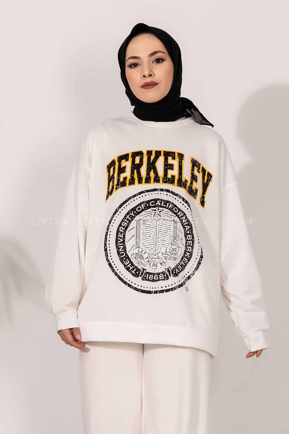 Modalamelif Bisiklet Yakalı Berkeley Yazı Baskılı Tunik Beyaz