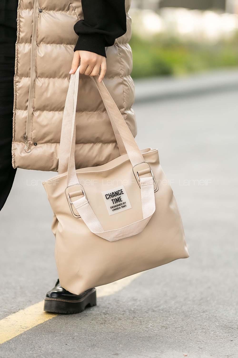 Lamelif  Çıtçıt Detaylı Büyük Çanta Vizonrengi