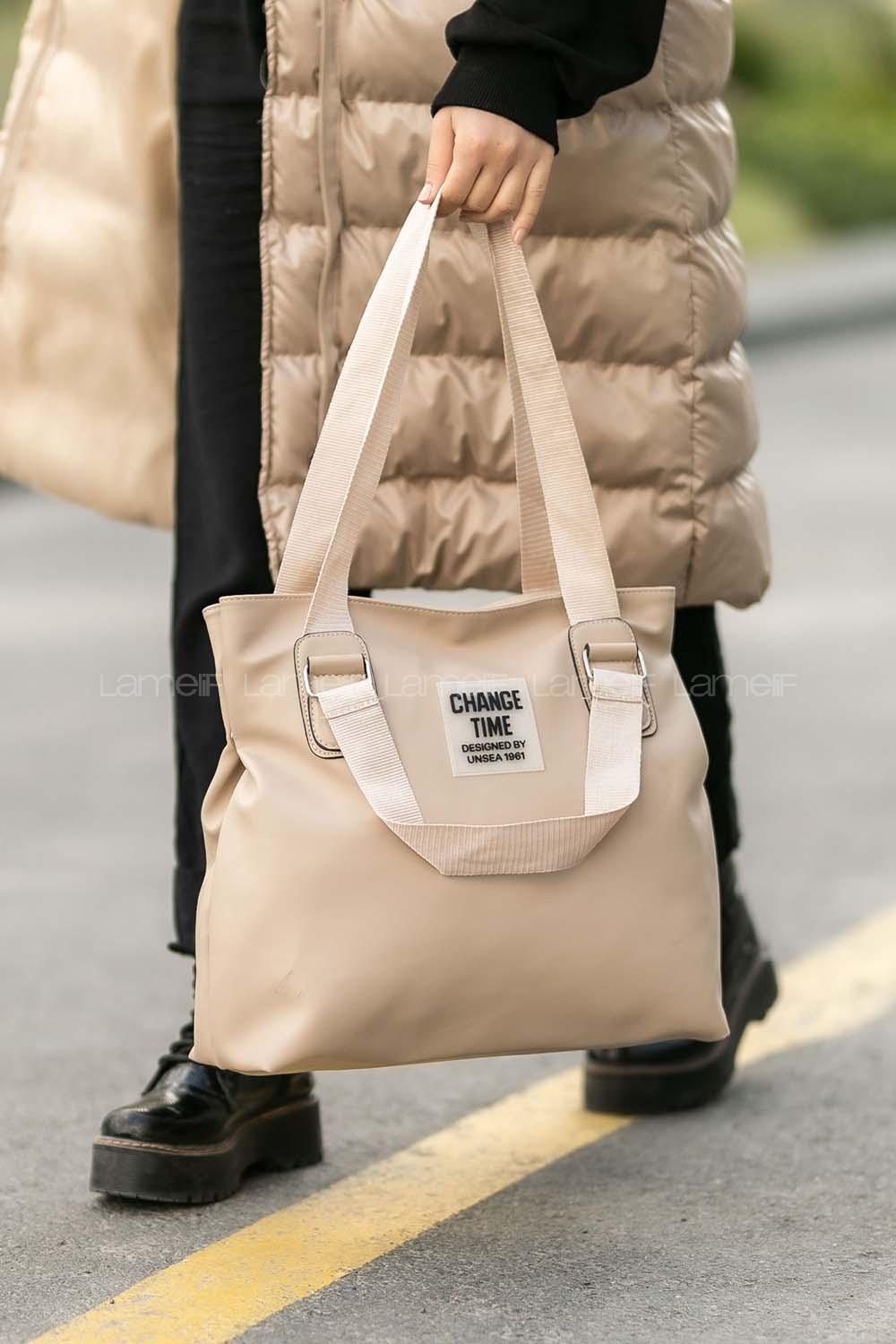 Lamelif  Çıtçıt Detaylı Büyük Çanta Vizonrengi