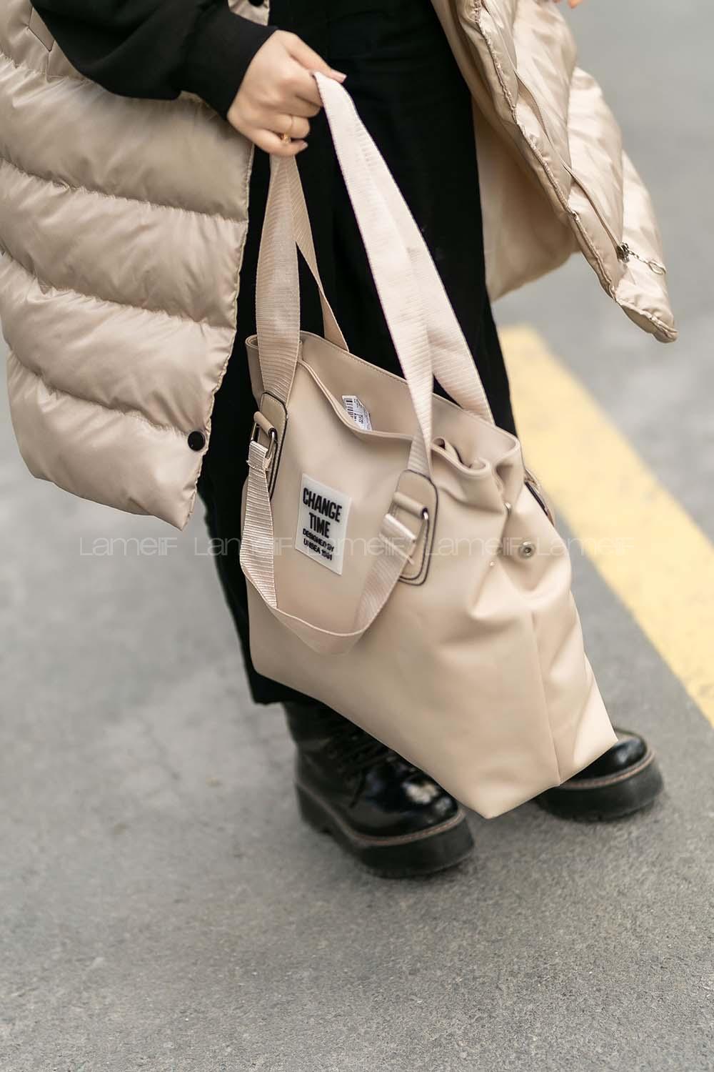 Lamelif  Çıtçıt Detaylı Büyük Çanta Vizonrengi