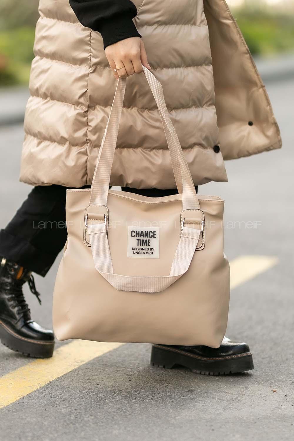 Lamelif  Çıtçıt Detaylı Büyük Çanta Vizonrengi