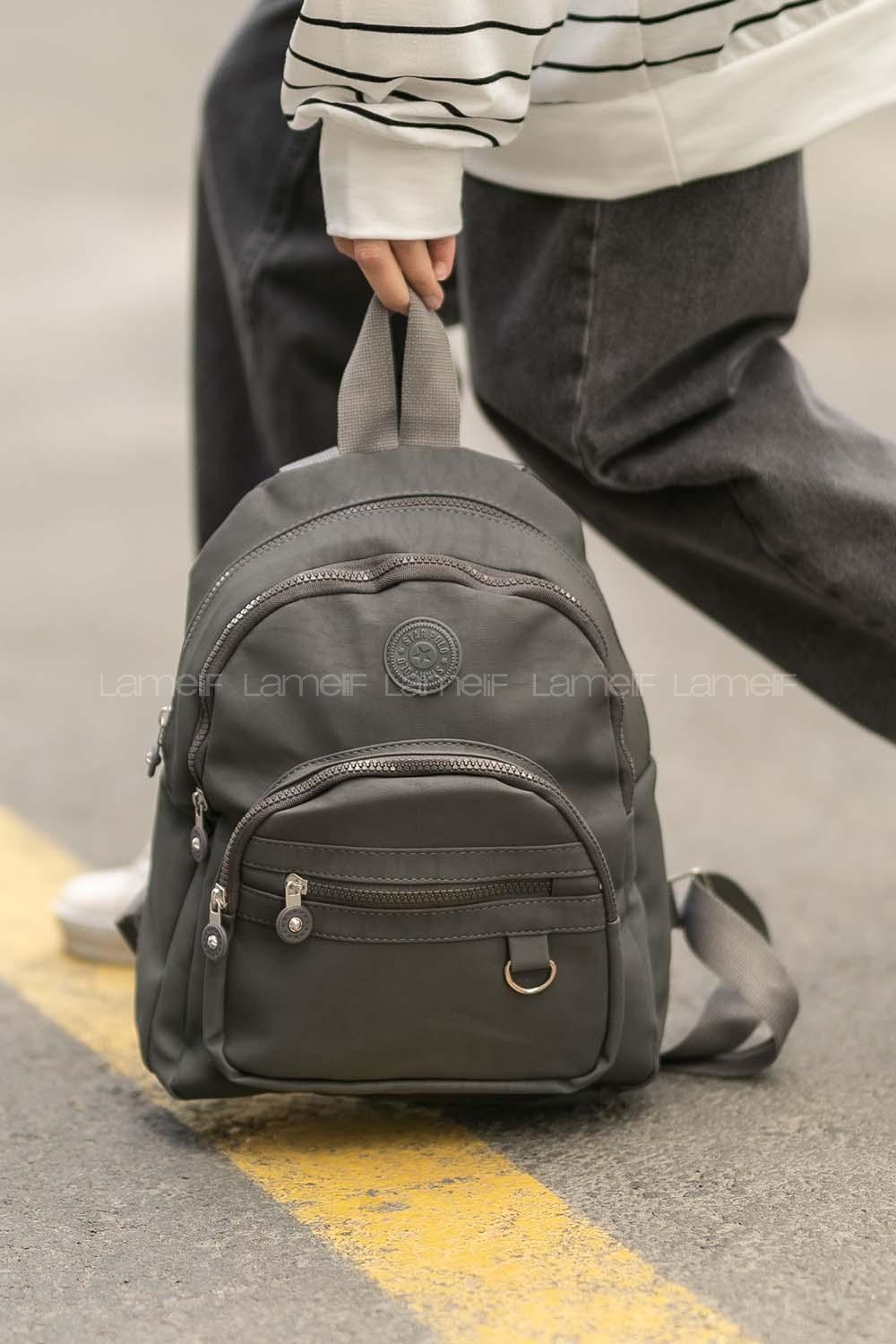 Modalamelif Çok Bölmeli Kırınkıl Kumaş Sırt Çantası Gri