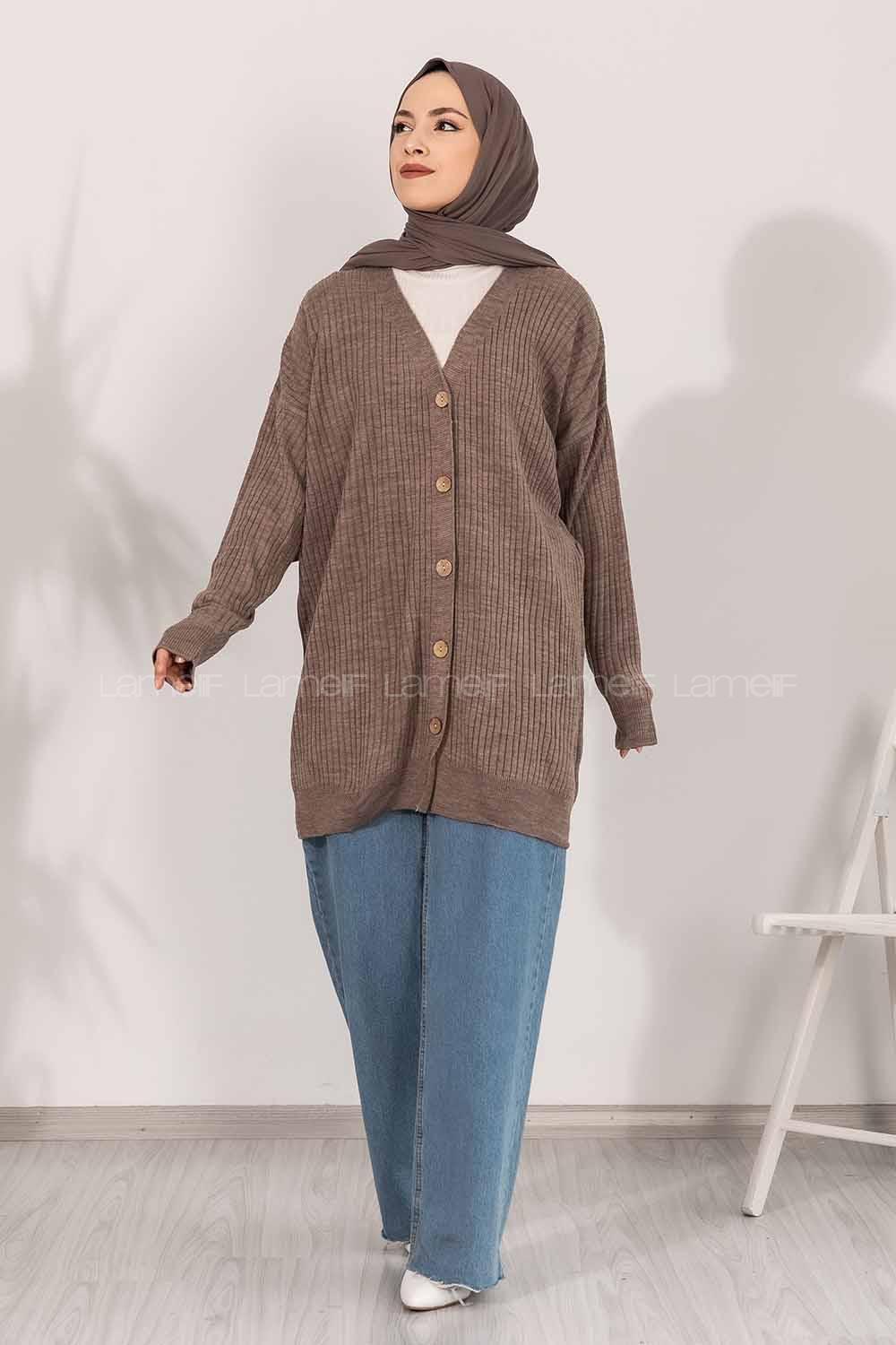 Modalamelif Düz Renk Fitilli Hırka Soft Kahve