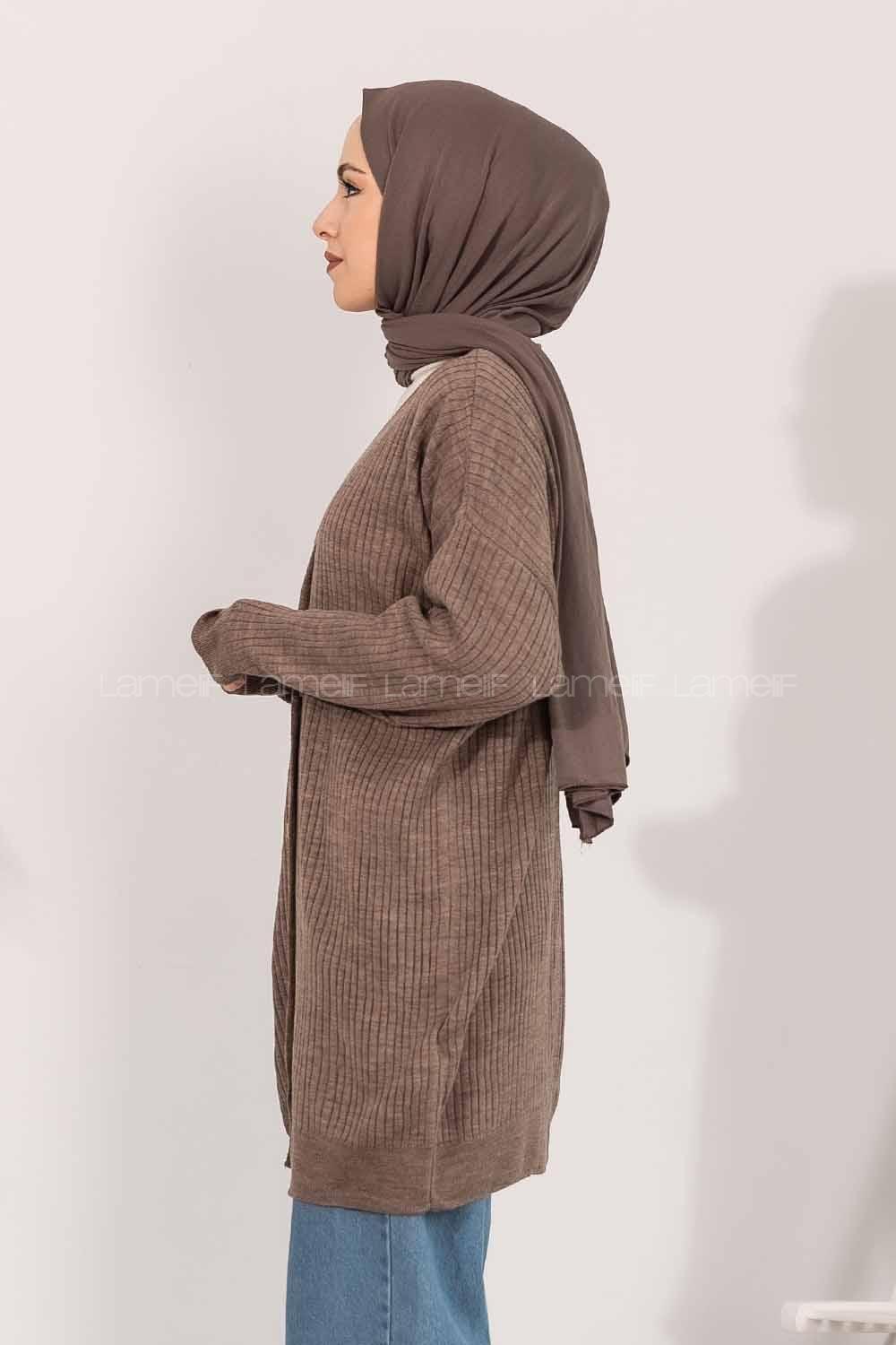 Modalamelif Düz Renk Fitilli Hırka Soft Kahve