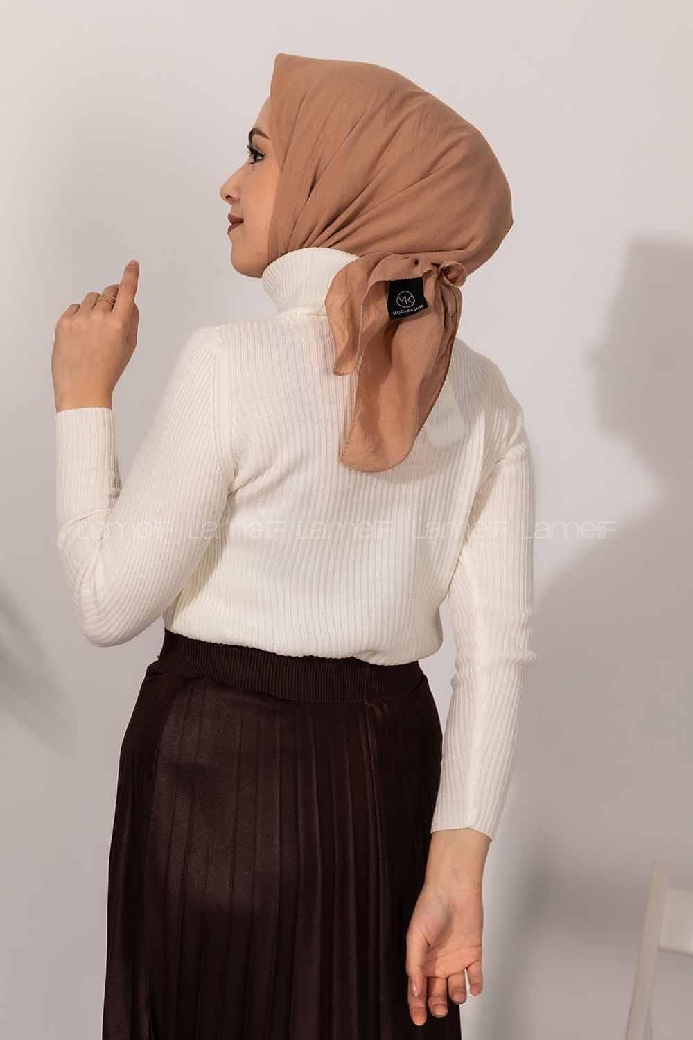 Modalamelif Fitilli Boğazlı Triko Kazak Krem
