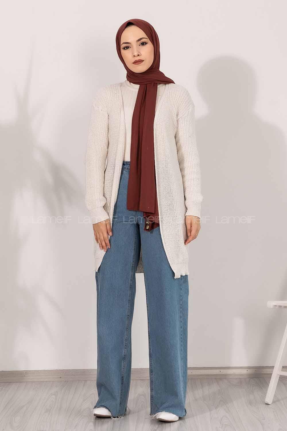 Modalamelif Fitilli Triko Hırka Ekru