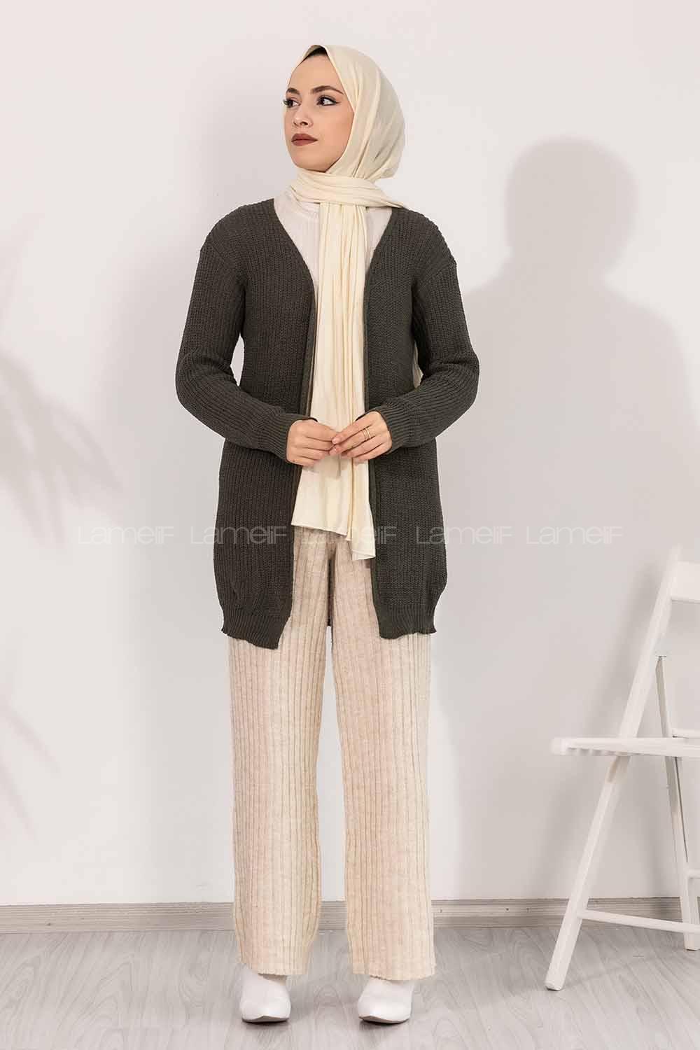 Modalamelif Fitilli Triko Hırka Haki Yeşil