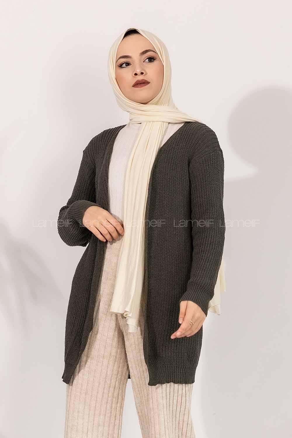 Modalamelif Fitilli Triko Hırka Haki Yeşil