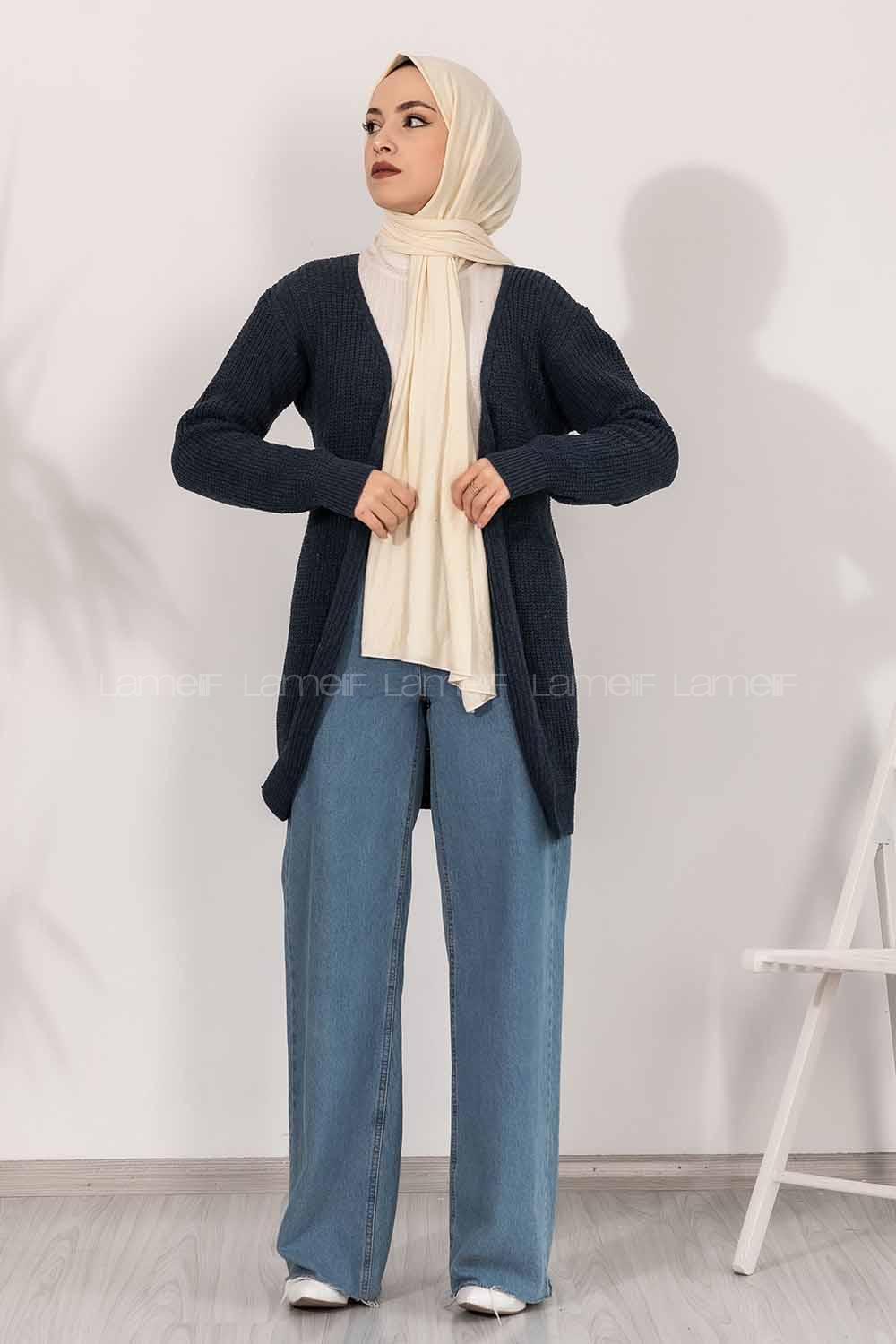 Modalamelif Fitilli Triko Hırka Lacivert