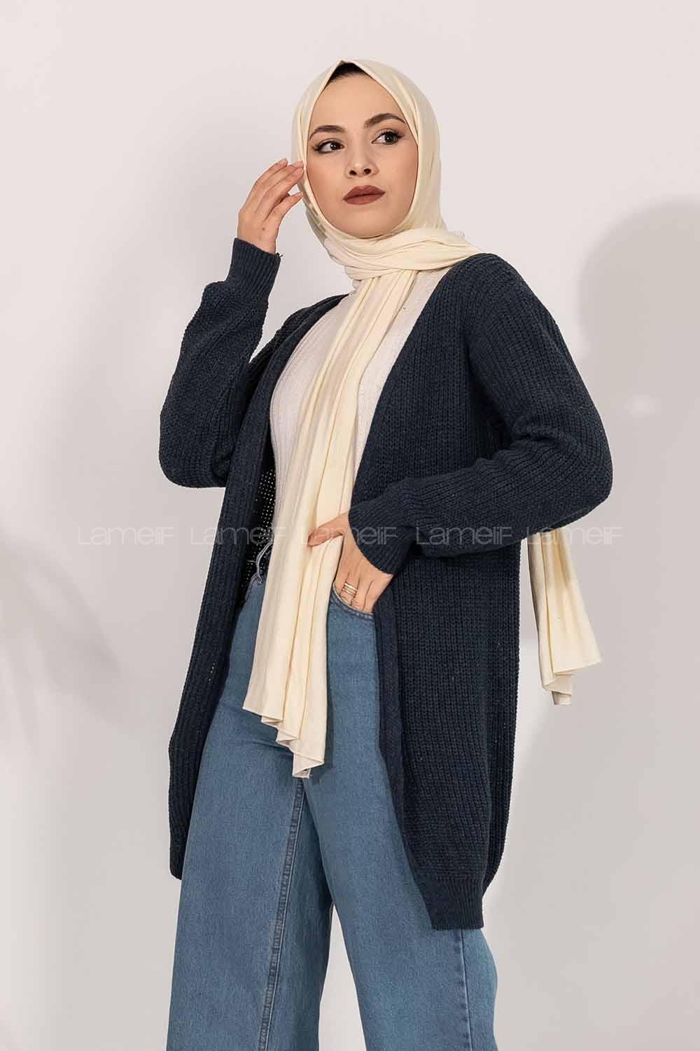 Modalamelif Fitilli Triko Hırka Lacivert