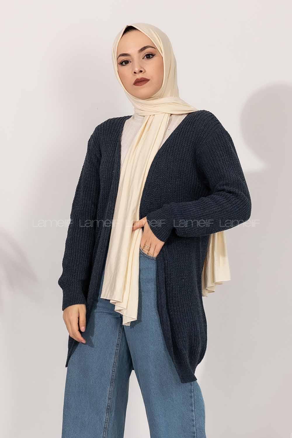 Modalamelif Fitilli Triko Hırka Lacivert