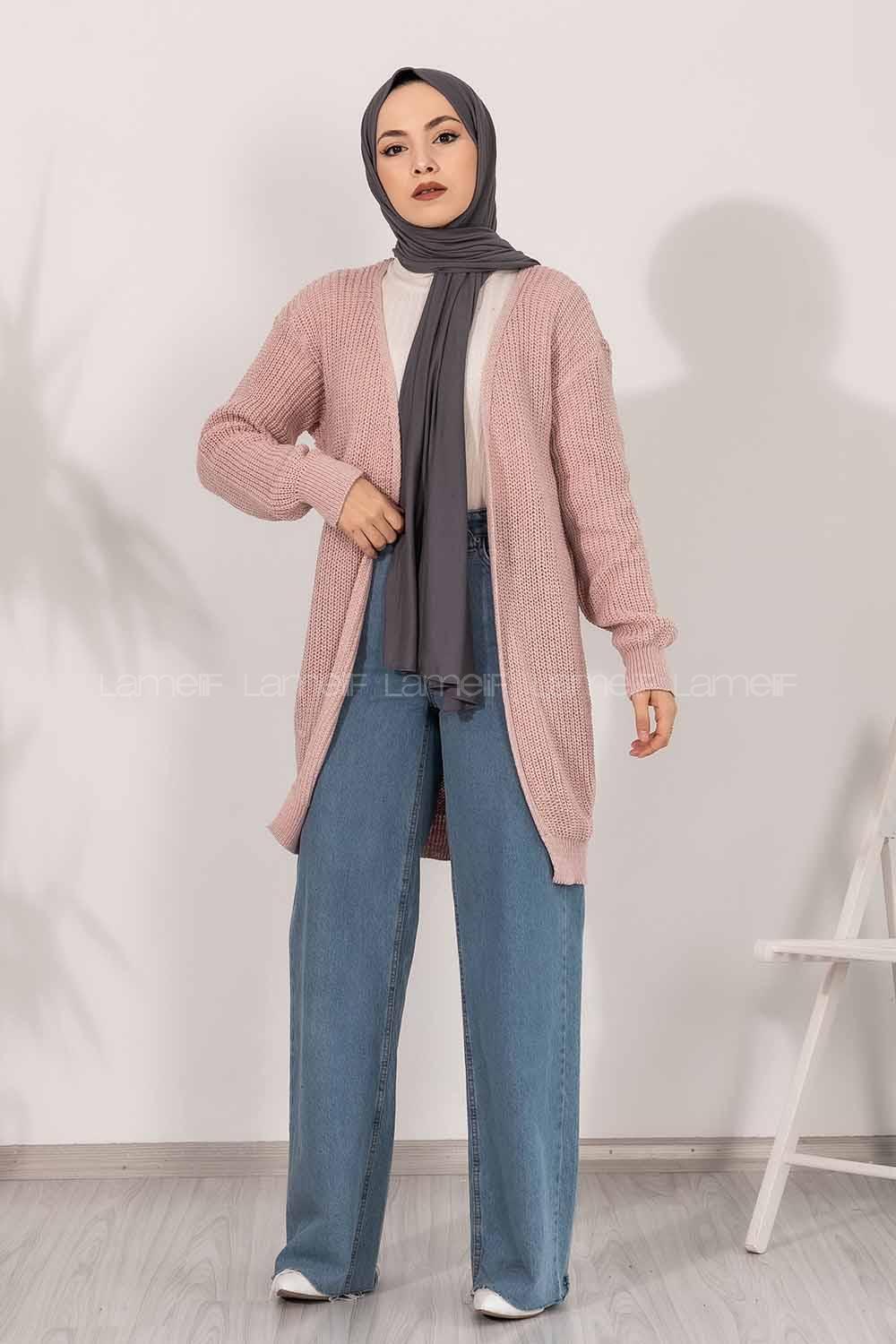 Modalamelif Fitilli Triko Hırka Pudra