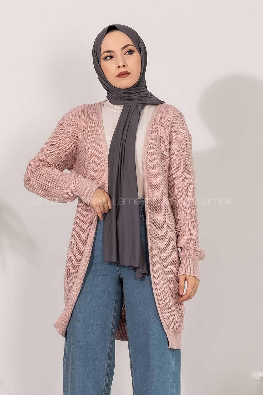 Modalamelif Fitilli Triko Hırka Pudra