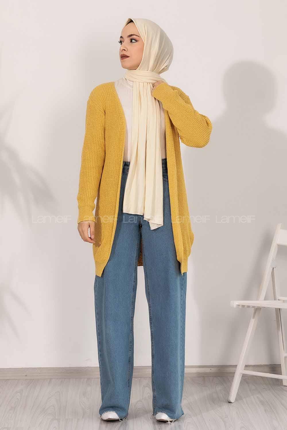 Modalamelif Fitilli Triko Hırka Sarı