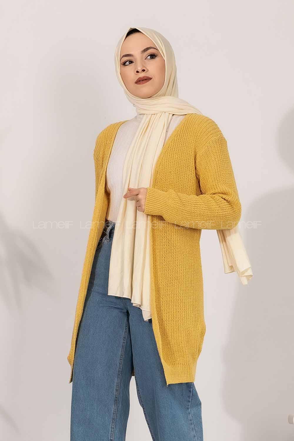 Modalamelif Fitilli Triko Hırka Sarı