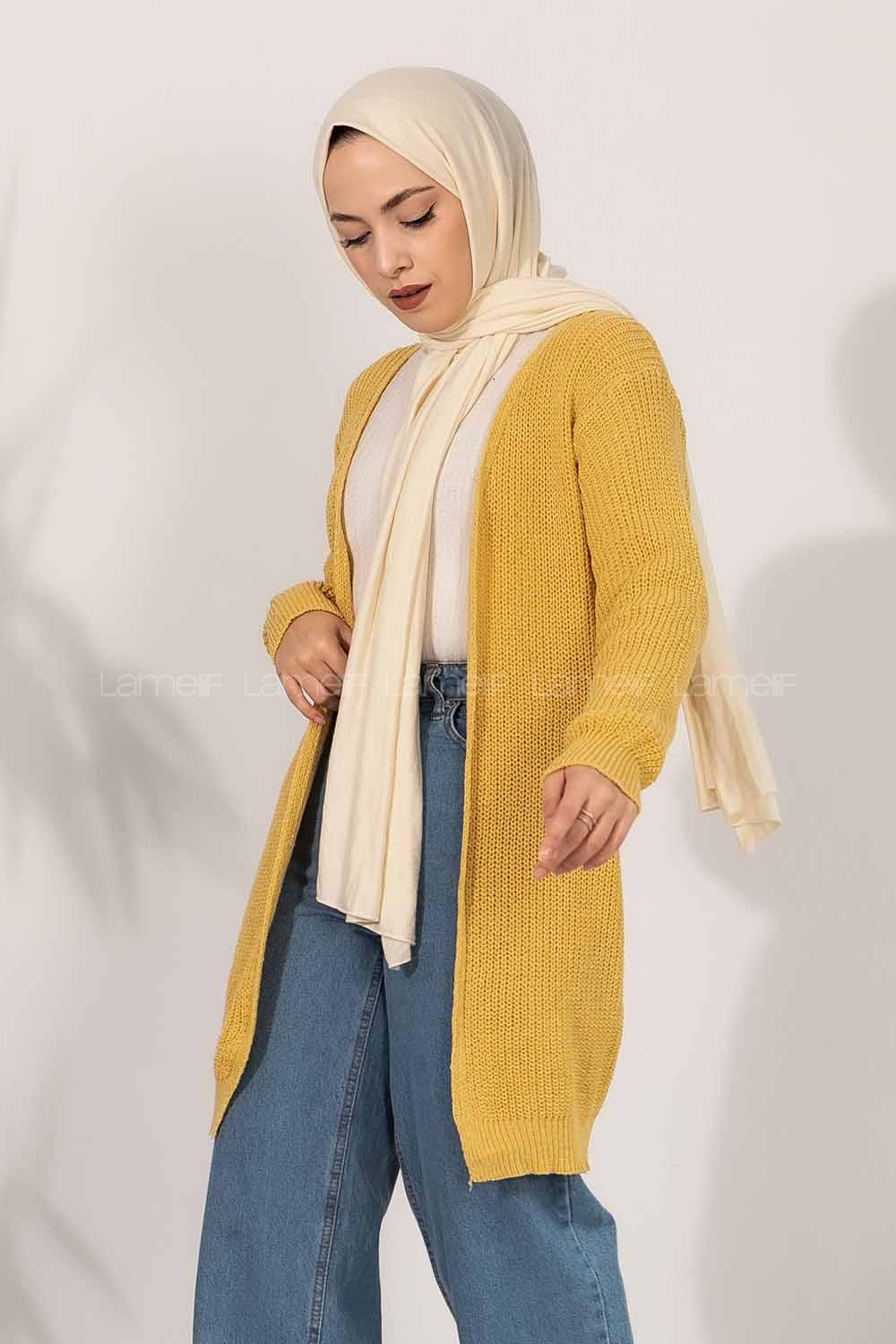 Modalamelif Fitilli Triko Hırka Sarı