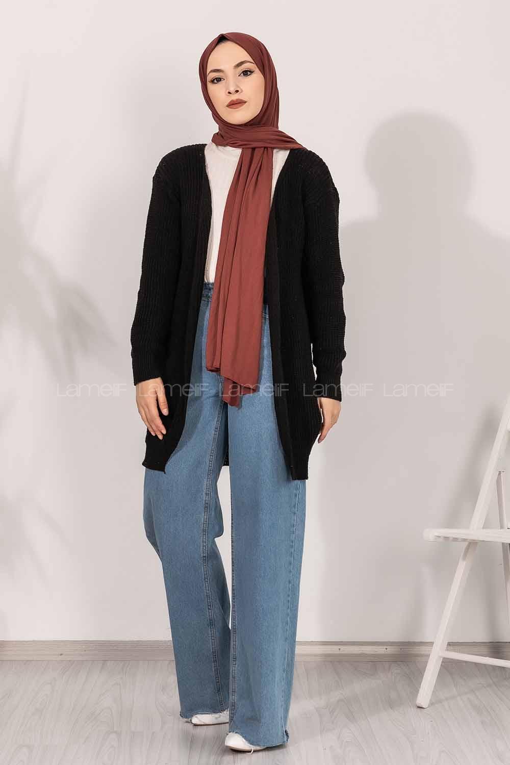 Modalamelif Fitilli Triko Hırka Siyah