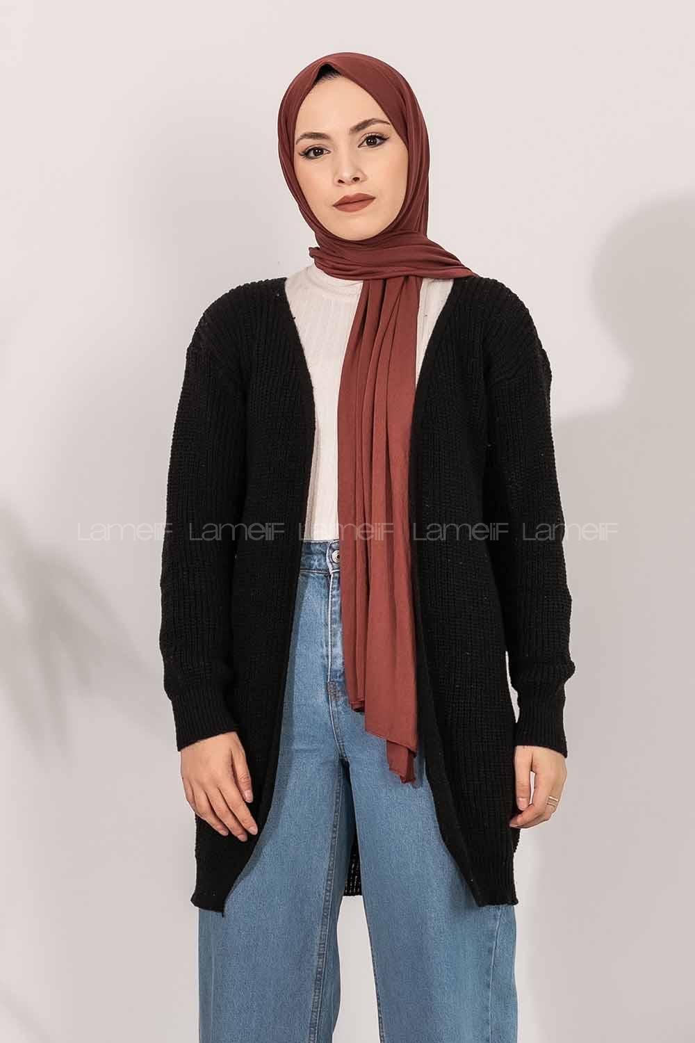 Modalamelif Fitilli Triko Hırka Siyah