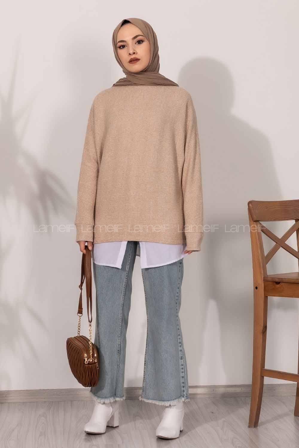 Modalamelif Fitilli Triko Kazak Bej