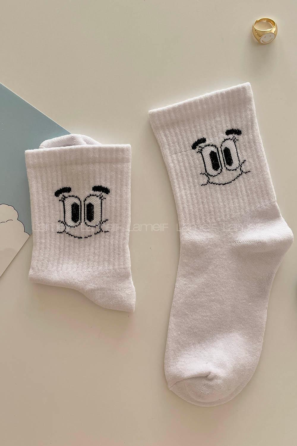 Lamelif Gülümseyen Yüz Beyaz Çorap